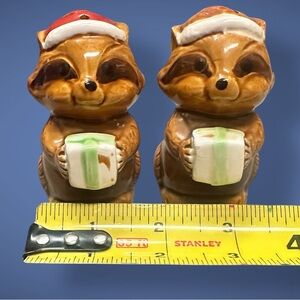 Vintage Raccoon Salt and Pepper Shakers Christmas Santa Festive
